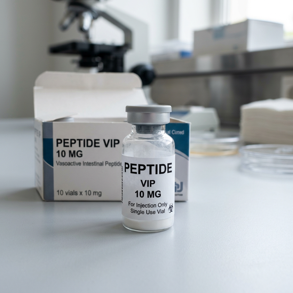 Peptide VIP 10 MG injection vial beside its labeled box